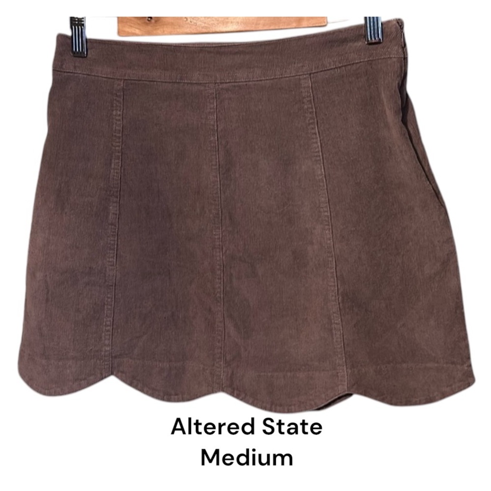 Altar'd State Brown Corduroy Scallop Mini Skirt